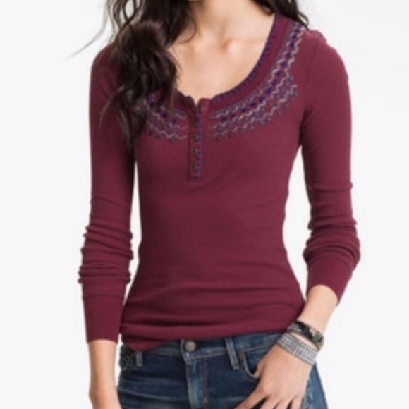 Free People Tops - [NWT] Free People - We the Free - Blanket Stitch Embroidered Thermal in "Henna"
